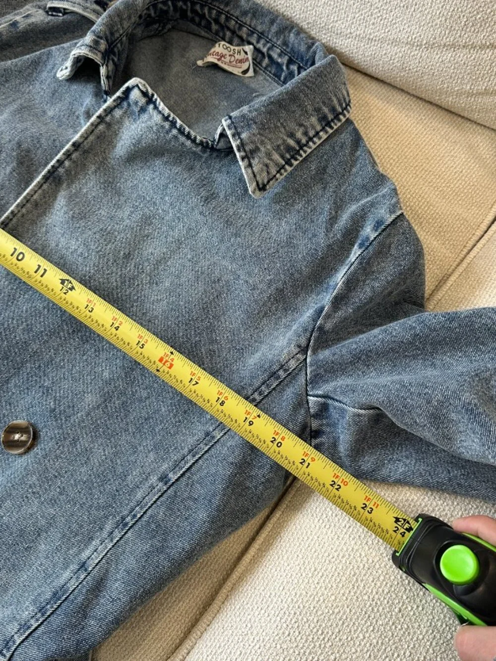 Stoosh Vintage Denim Jean Double Breasted Duster Trench Coat Light Wash Medium - Picture 10 of 10